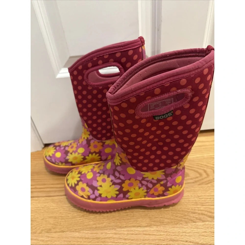 Bogs Flower Dots Youth Girls Size 6 Pink Floral Waterproof Winter Snow Boots